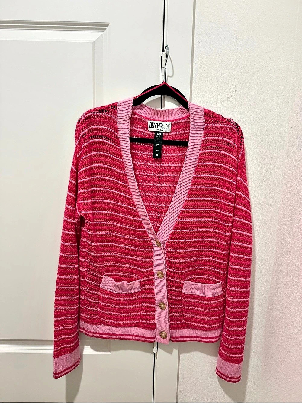 Beach Riot Logan Cardigan Striped Pink